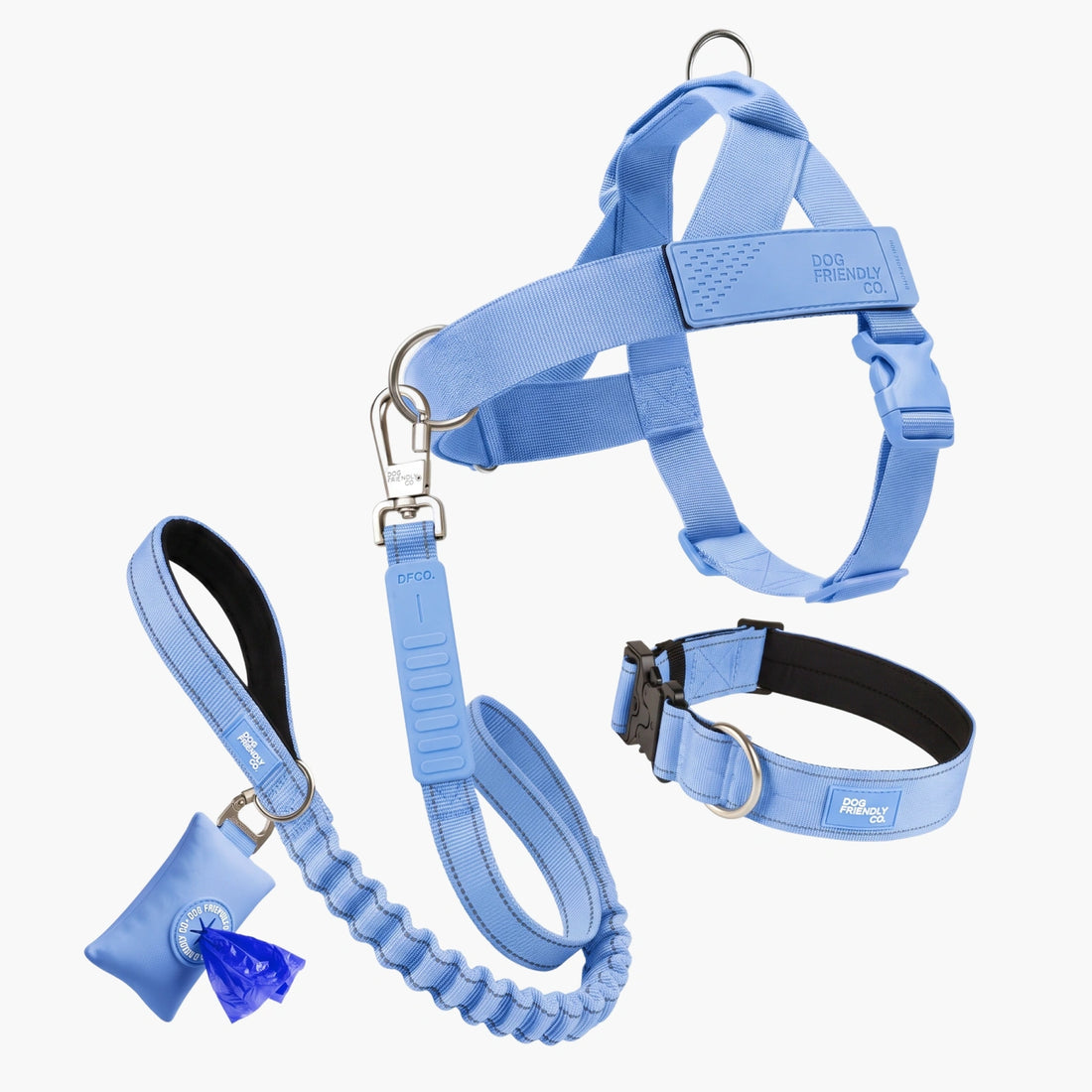 7AM Club Limited Edition in Air: no-pull harness, tactical collar, bungee leash and poop bag holder