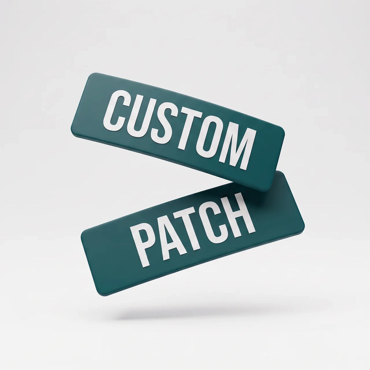 Two custom name patches from the 7AM Club Limited Edition in Forest (deep green), reading CUSTOM and PATCH