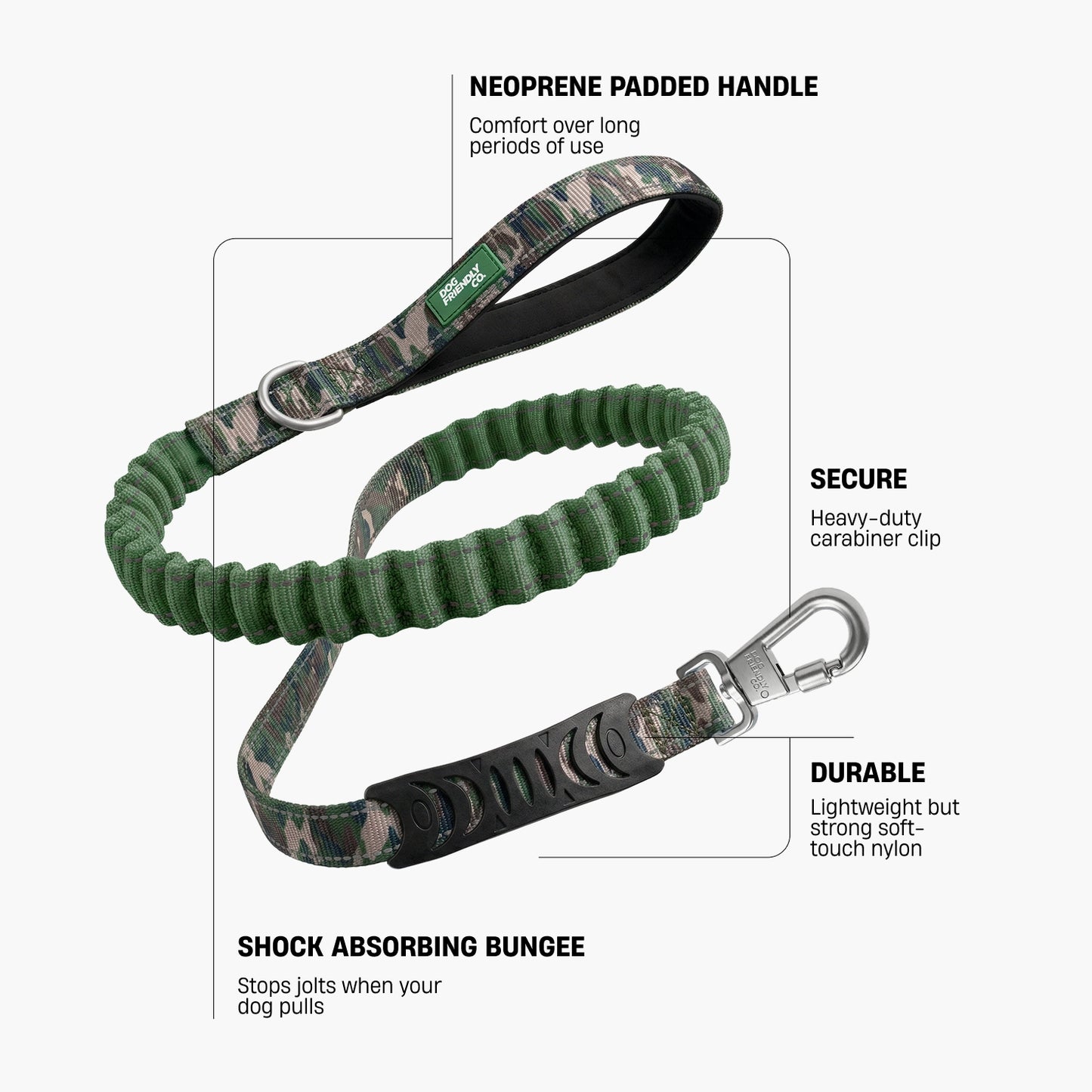 Bungee Dog Leash - Green Camo