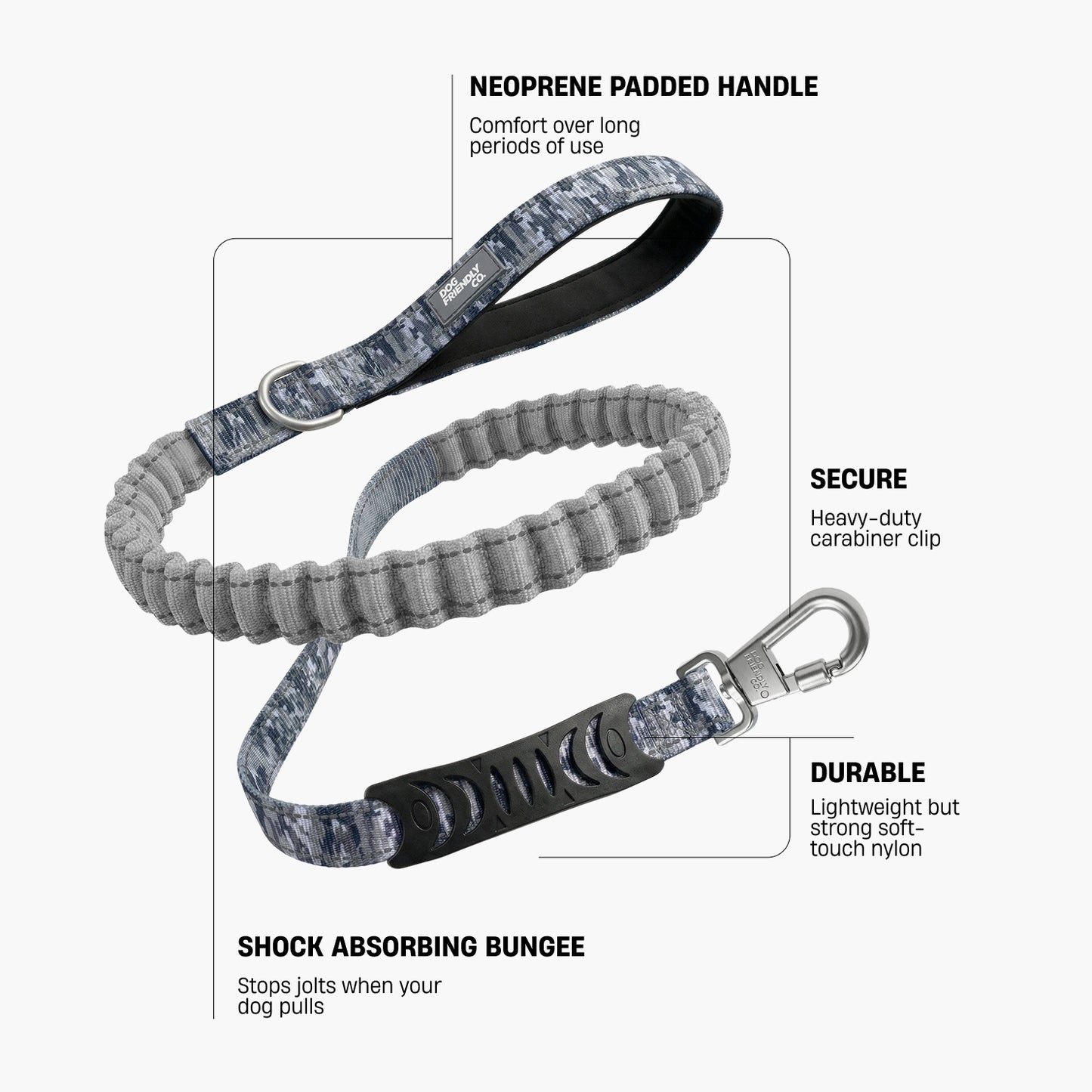 Bungee Dog Leash - Grey Camo