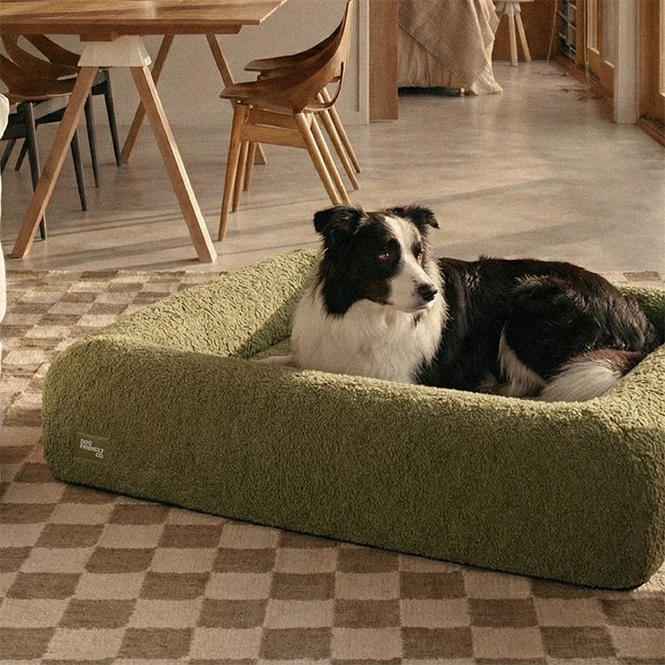 Premium Orthopedic Memory Foam Dog Bed - Green Bouclé (Medium) (LP)