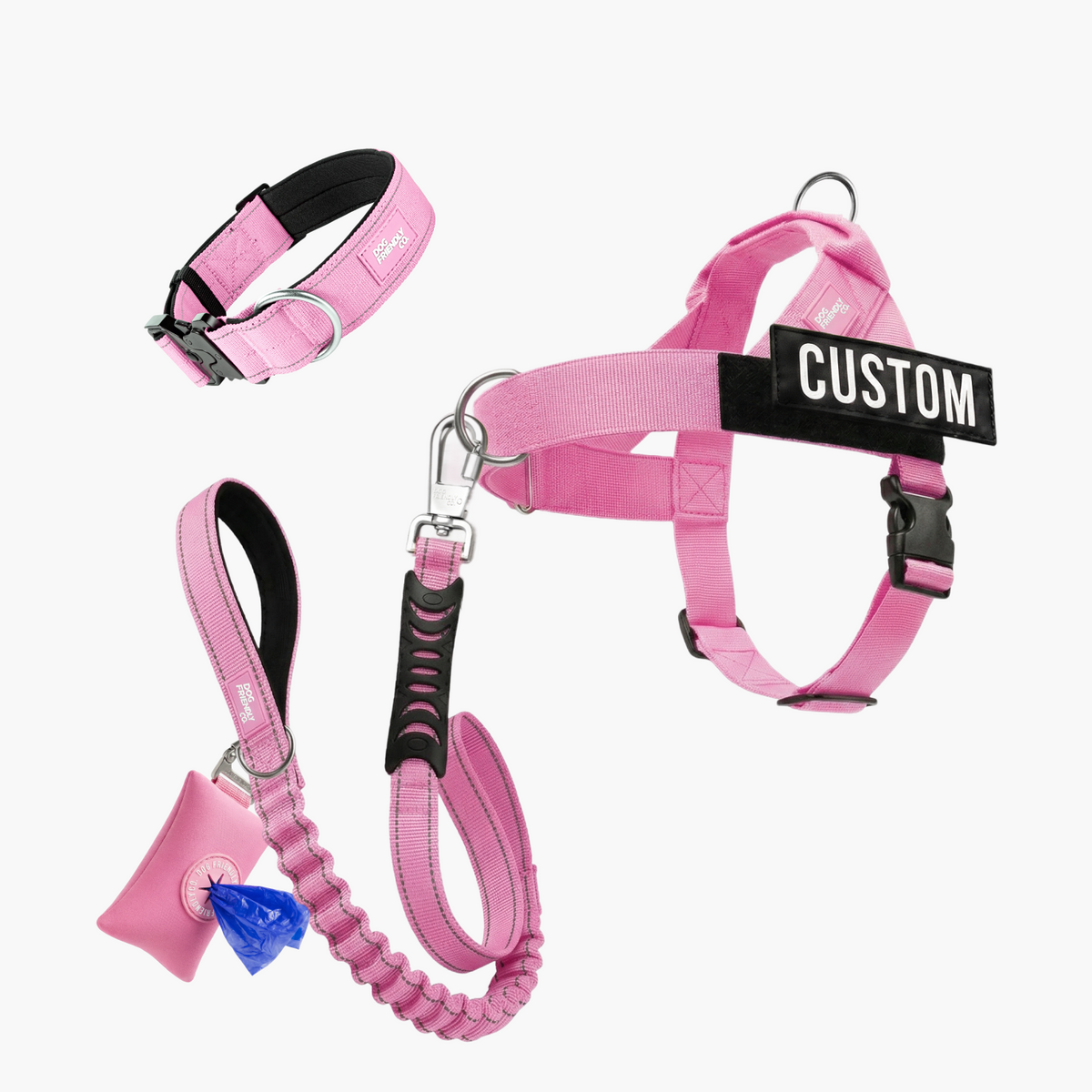 Ultimate No-Pull Bundle in pink with harness, leash, collar and accessories