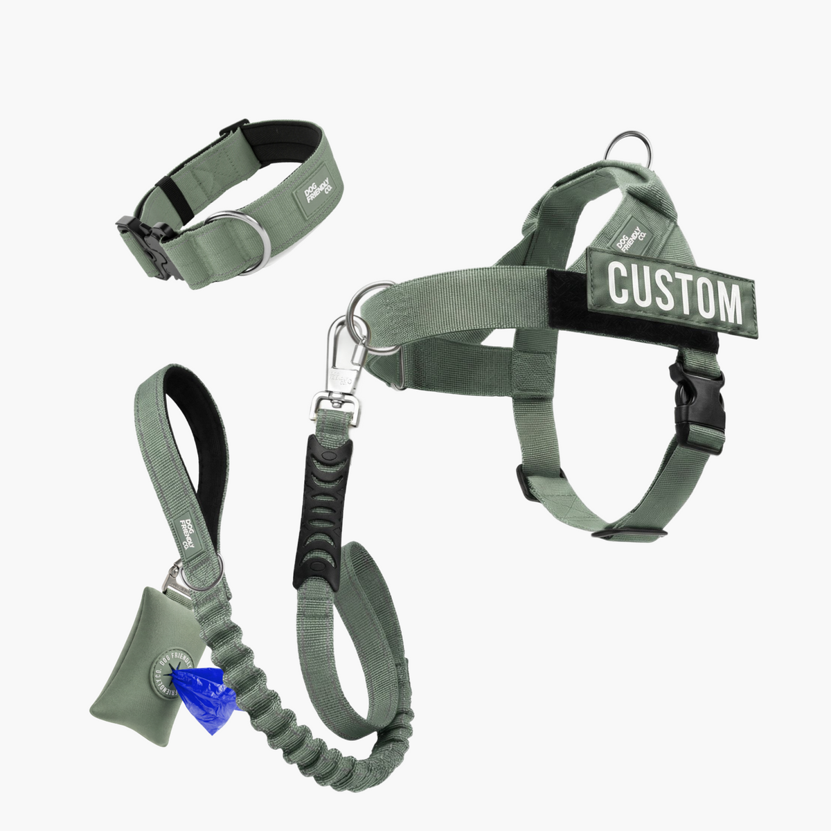 Ultimate No-Pull Bundle in khaki with harness, leash, collar and accessories